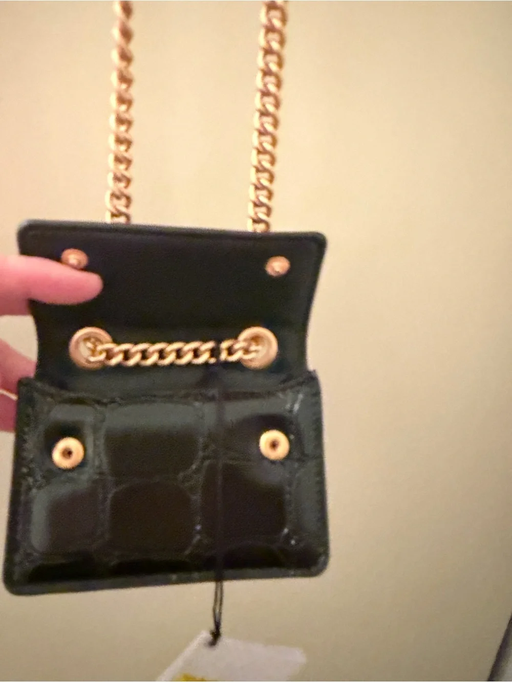 Kurt Geiger Black Croc-Embossed Mini Bag with Gold Chain - Picture 4 of 8